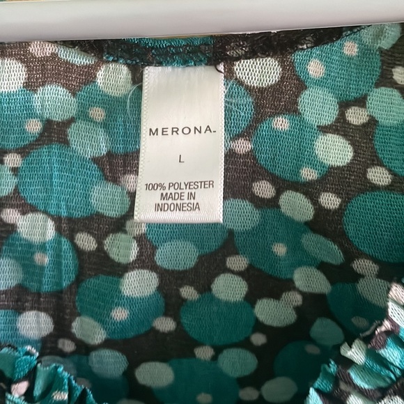 Merona | blue/teal dot sleeveless v neck blouse | size L - Picture 4 of 7